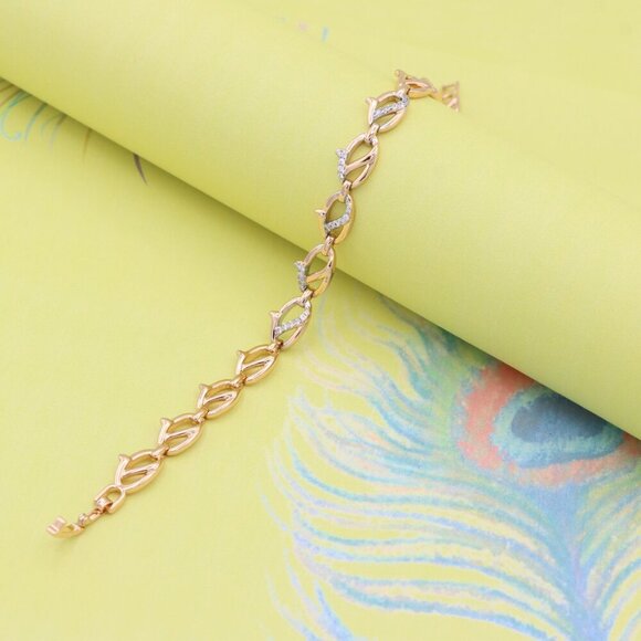 "Rose Gold Link Bracelet with CZ Accents, Elegant Chain Design, XPBL0831 - Picture 7 of 12